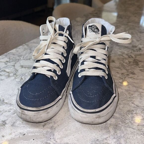 💙 Vans Sk8-Hi Navy & White High-Top Sneakers - Women’s 5.5 / Men’s 4 - Picture 2 of 6